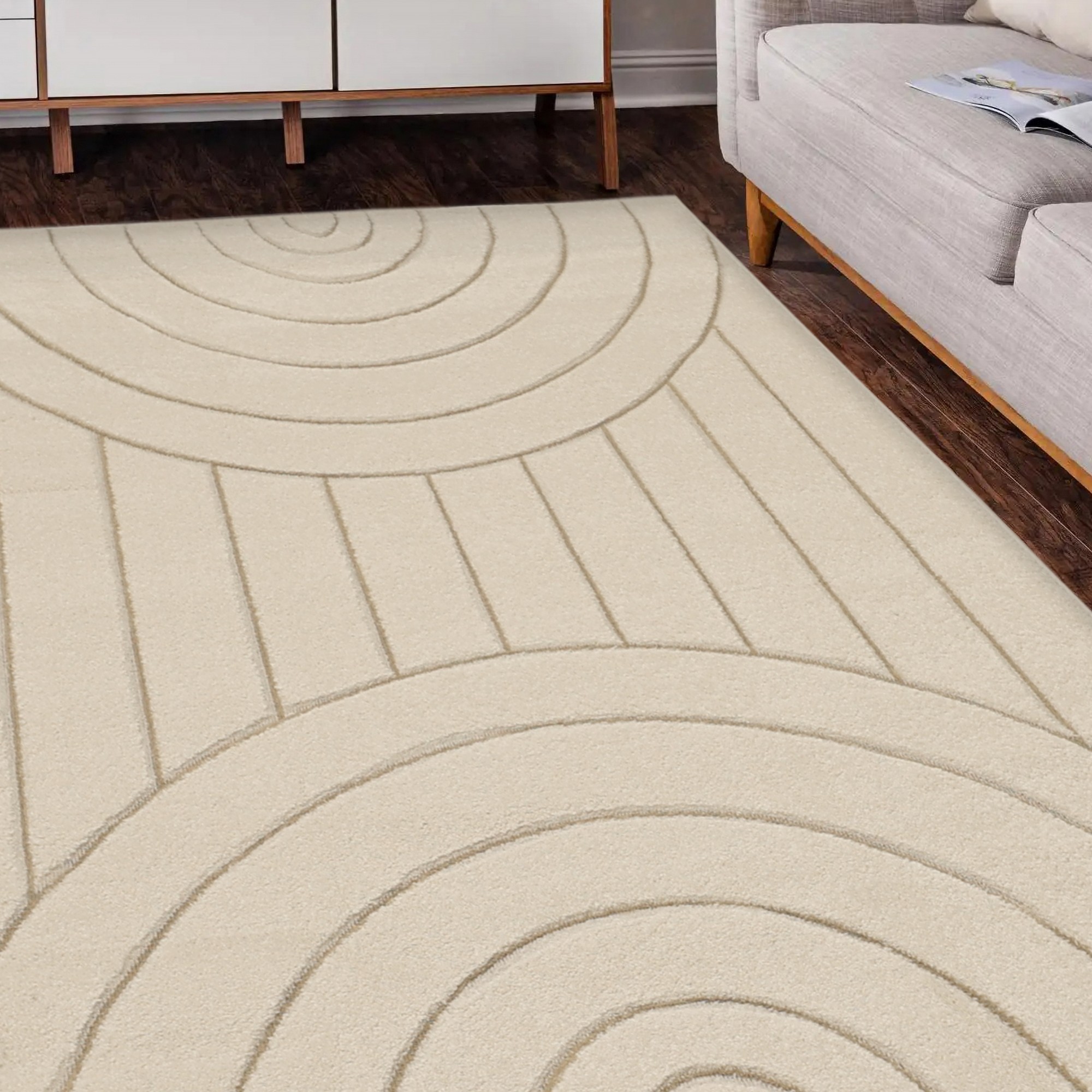 Sara Arcs Modern Geometric Carved Rugs In Natural